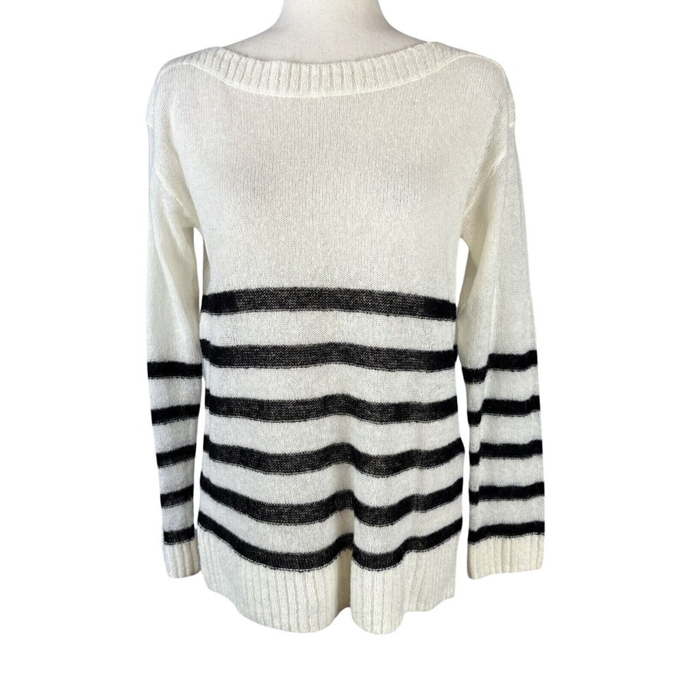 AllSaints‎ Lune Striped Lightweight Sweater Size S White Black Boat Neck Wool